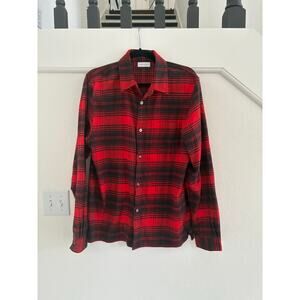 John Elliott Mens Red Black Plaid Brushed Flannel Button-Up Shirt Sz 3 US Large